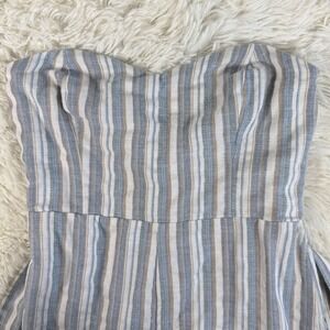 Lulus Striped Strapless Wide Leg Jumpsuit Tie Waist Linen Blend Size Small